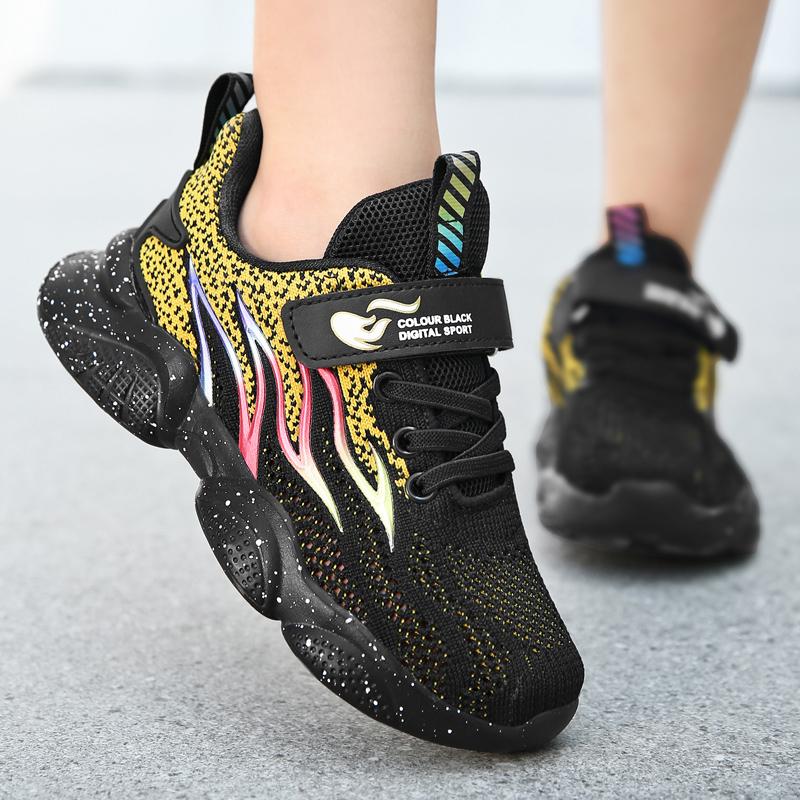 Children's Fashion Flyknit Casual Thick Bottom Velcro Boys' Sports Shoes Night Light Sports Shoes