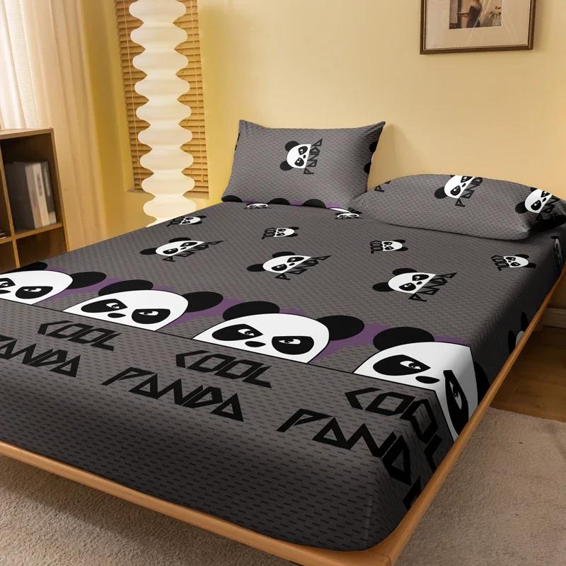 1 Cartoon Cute Animal Panda Printed Matte Fitted Sheet, Bedroom Printed Bed Cover, Bedding (Excluding Pillowcases)