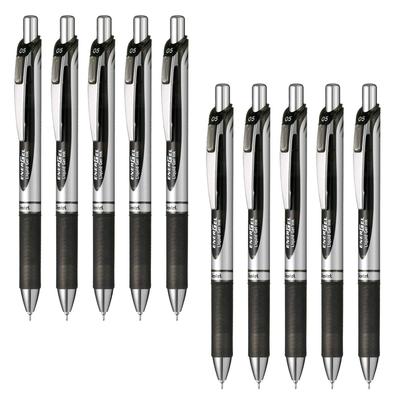 Pentel Гелевая ручка Energel Knock Шариковая Серебристая 10 Ручек Ручка, 0,5 мм, Корпус, Черный, BLN75Z-A,