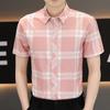 Летняя рубашка с короткими рукавами, мужская клетчатая рубашка, рабочая одежда, гангстерская красивая мужская повседневная рубашка из ледяного шелка, топы в дюйме