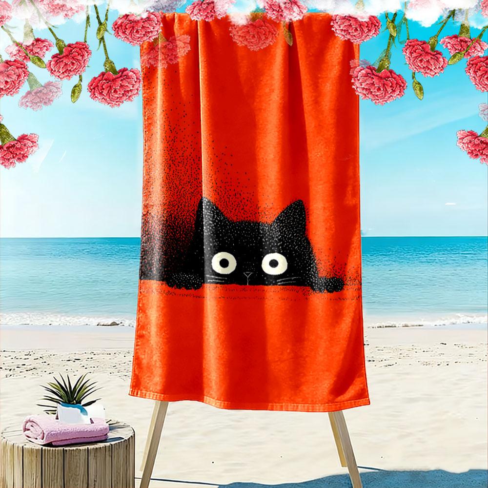 Black Cat Peeking Beach Towel Beach Towel Quick-drying for Travel Outdoor Sports Jogging Beach and Swimming