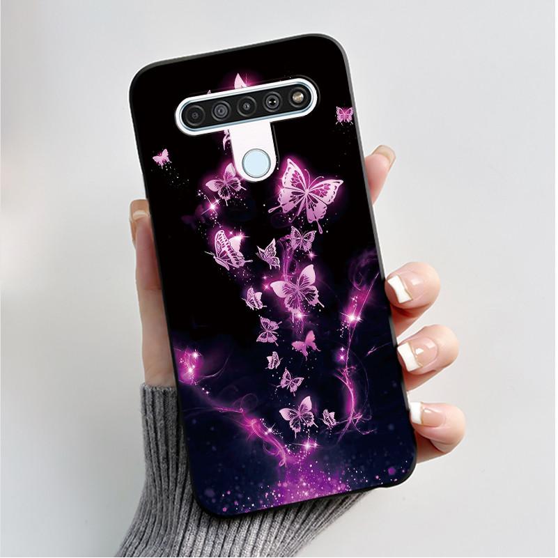 For LG Q61 LM-Q630N Slim Black Soft Silicone Case Luxury Fashion Flower Butterfly Painted Cover for LG K61 Q61 Q 61 Phone Casing