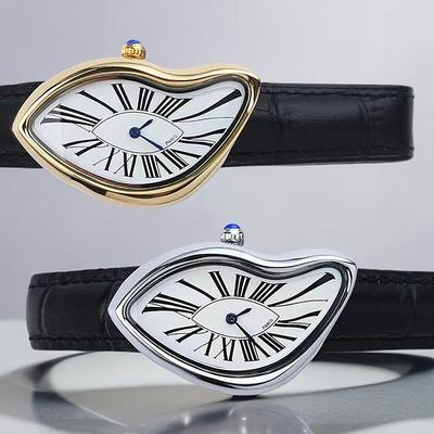 Средневековые инопланетные часы Разрушаются Плавятся и Искажаются Y2K Мужские Ретро Кожаный Ремешок Модные Продвинутые Нишевый Дизайн Кварцевые Часы