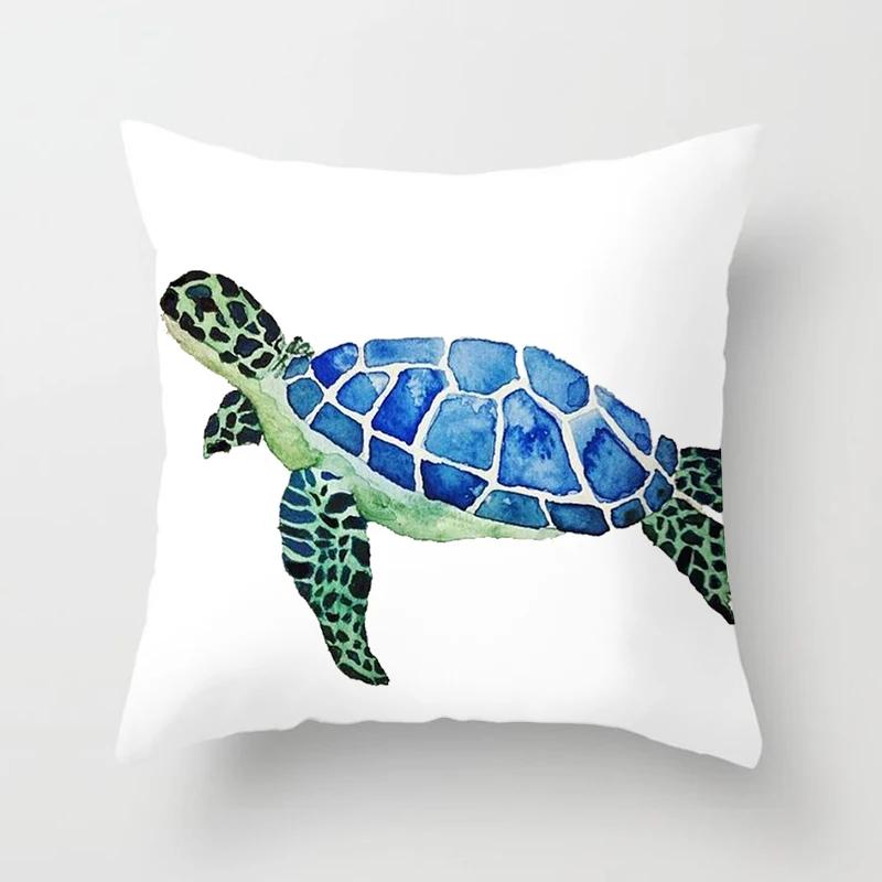 Watercolor ocean theme pillowcase starfish octopus mermaid crab cushion cover home sofa bedroom decoration  ornament