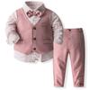 Children Boys' Formal Dress Set Vest+Shirt+Trousers+Bow Tie Suit Kids Clothing Set