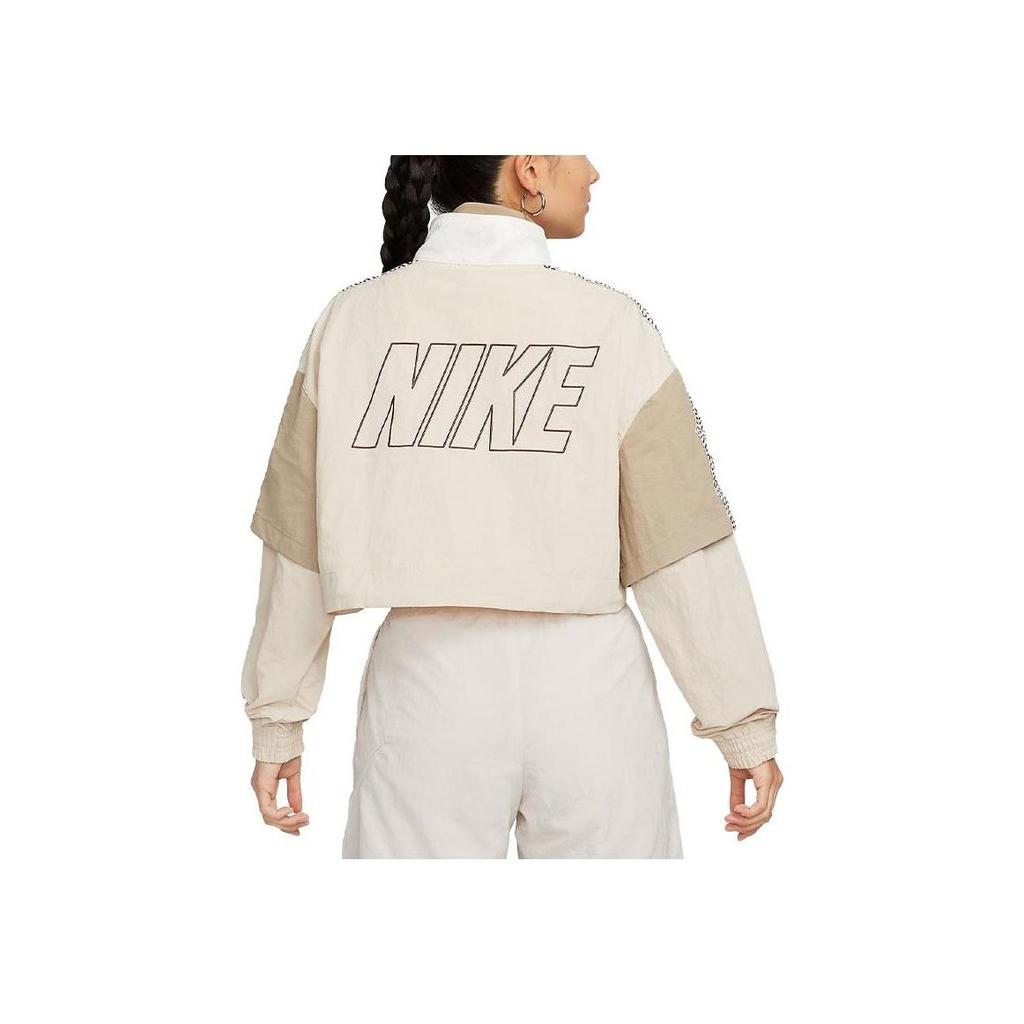 Nike Спортивная одежда Цветные блоки Пуловер Стоячий воротник Куртка Женская куртка Песочно-белый FB8373-126