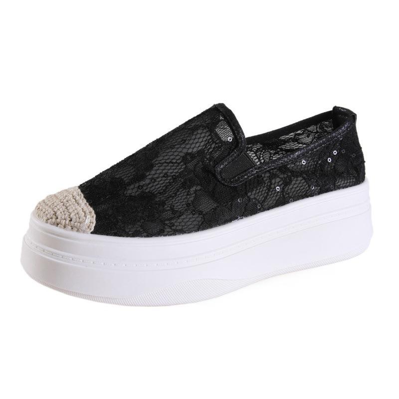 Autumn New Breathable Mesh Lace Heightening Casual Women's Shoes Fisherman Shoes