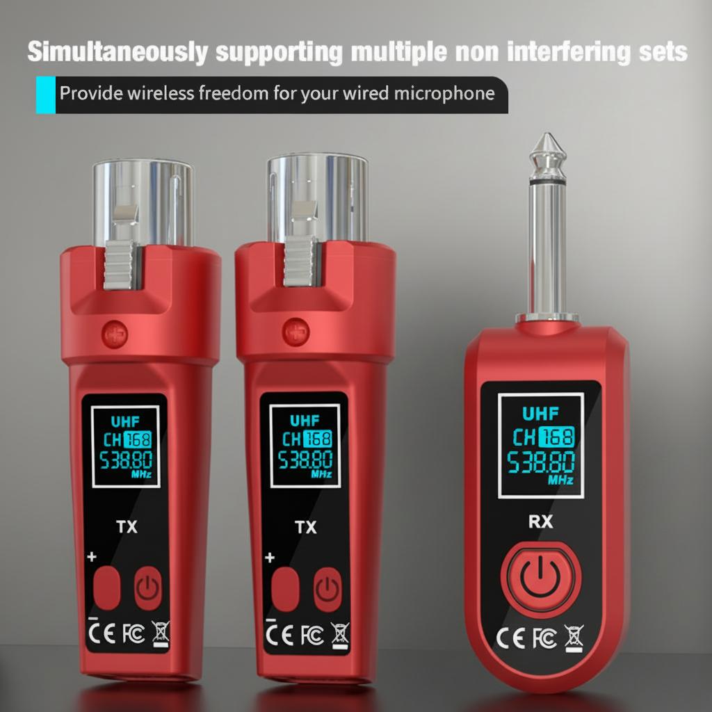 UHF Wireless Converter Dynamic Condenser Universal Recharge XLR Transmitter and Receiver for Mic Audio Mixer Guitar