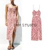 Summer New Women Clothes Series Belt Decoration V-neck Backless Print Holiday Style Sling Midi Dress 3407587