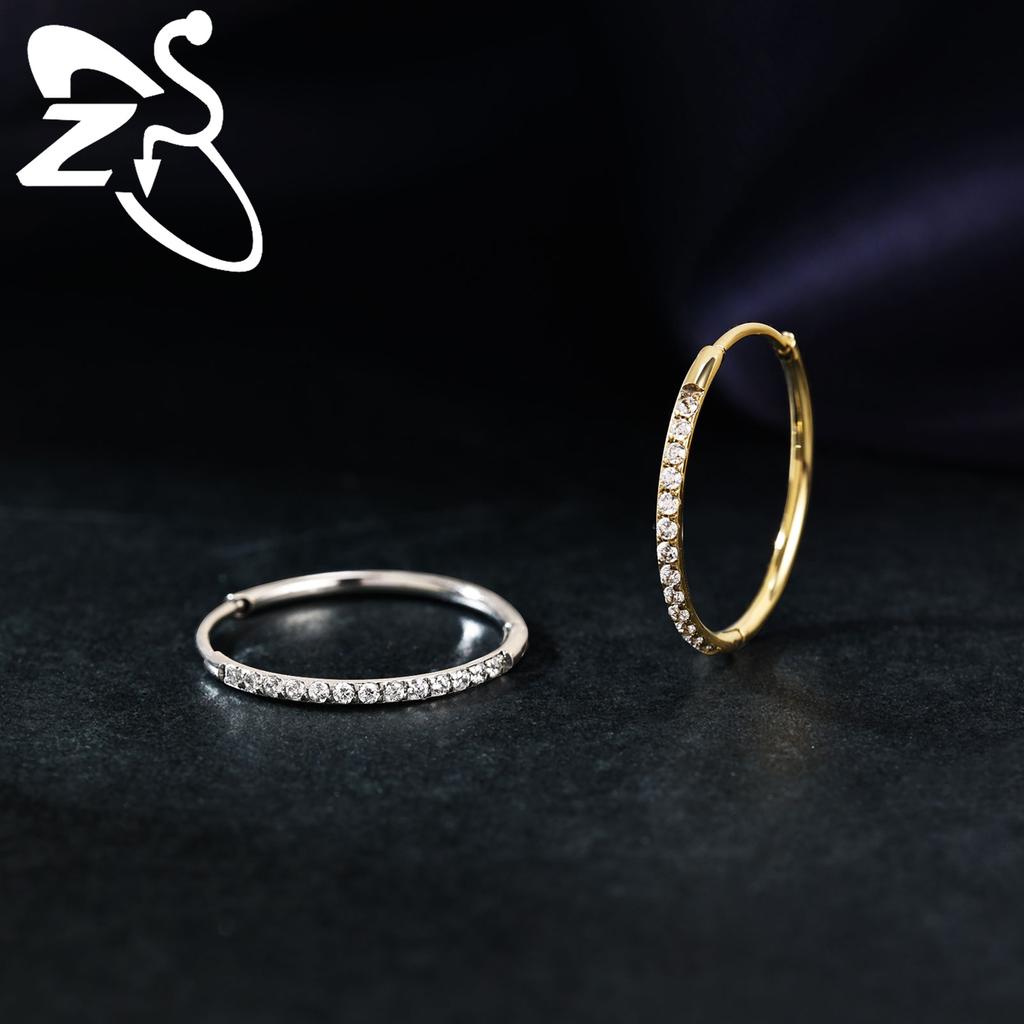 ZS 1 шт. 20G Серьга-кольцо из нержавеющей стали 6/8/10/12 мм Круглые серьги-гвоздики Кристалл CZ Пирсинг носа Хеликс Хрящ Циркон