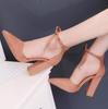 10cm Sexy Pointed Toe Ladies Shoes Square High Heels Lace Up Women Pumps 2024 Wedding Strap Blue Woman Shoes Size 43