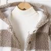 Children's Fashion Plaid Long Sleeved Hooded Plush Warm Jacket