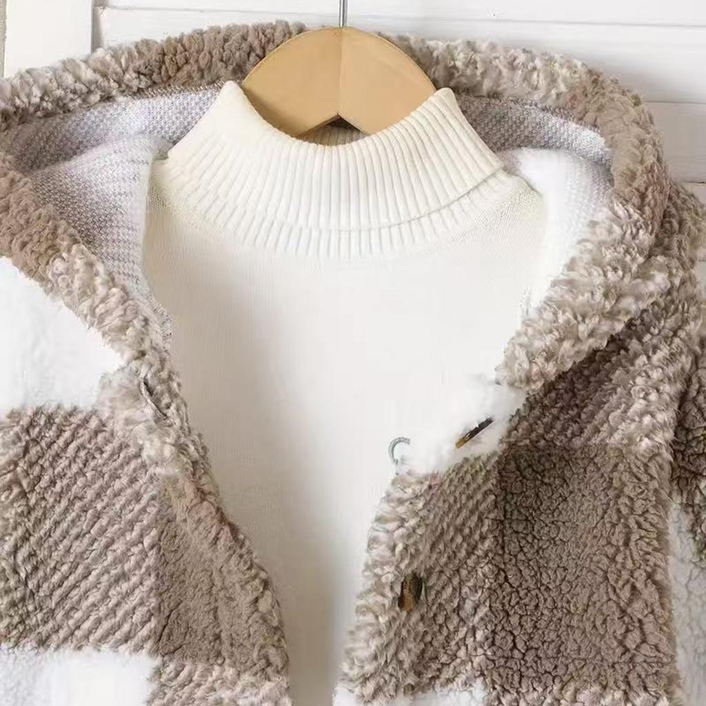 Children's Fashion Plaid Long Sleeved Hooded Plush Warm Jacket