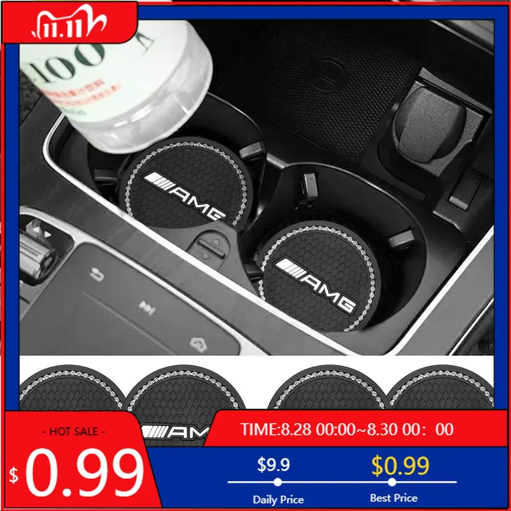 GLC GLB 1/2Pcs Non-slip Car Water Cup Pad Diamond Rhinestone Rubber Mat For Mercedes-Benz AMG W108 W124 W140 W168 W202 Car Acce