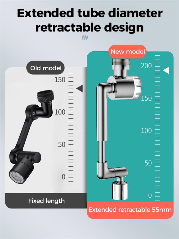 Выдвижной универсальный поворотный роботизированный манипулятор с углом поворота 1440 °, удлинитель для крана, аэратор для кухонной мойки, удлинитель для крана, 2 режима потока воды