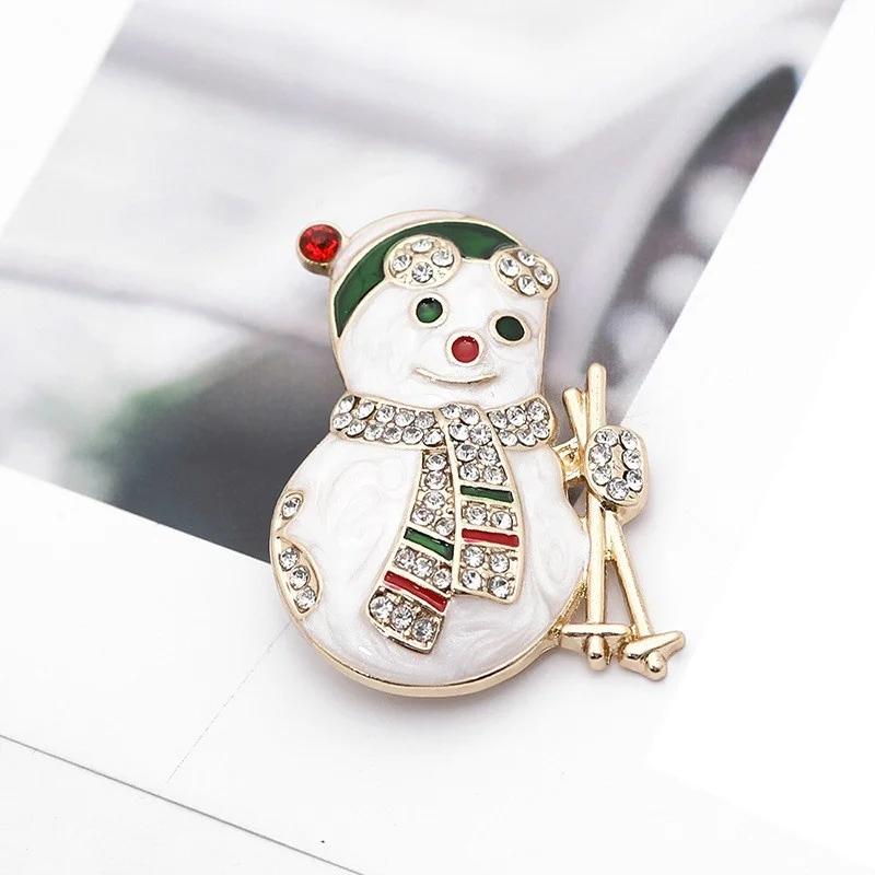 New Year Christmas Brooch for Women Men Fashion Snowman Santa Claus Deer Bell Hat Rhinestone Badge Lapel Enamel Pin Jewelry