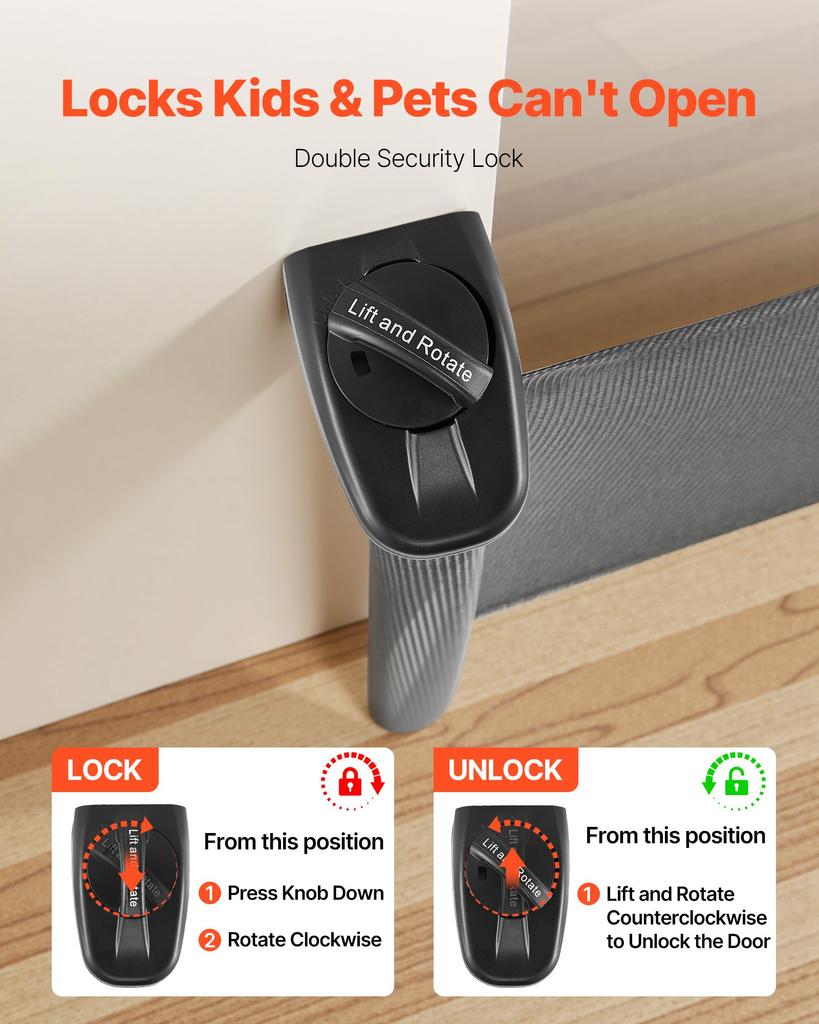 VEVOR Retractable Baby Gate, Extends to 1430 mm Wide, 795 mm Tall, with Security Lock, Easy to Use, Walk Through Without Tripping