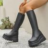 Fashion Black Platform Wedge Knee High Boots Women Fashion Zipper Thick Bottom Long Boots Woman Autumn Winter PU Leather Botas De Mujer