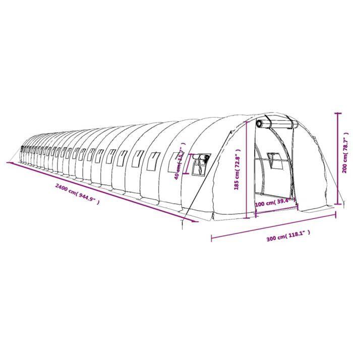 VidaXL Greenhouse with White Steel Frame 72 M² 24x3x2 M, Polytunnel, Cold Frame, Tomato Greenhouse, Garden Greenhouse, 3188060