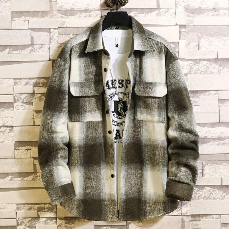 Cozy Up Double Pockets Mens Designer Plaid Shirts Camisas Streetwear 2025 Vintage Work Shirt Man Casual Loose Hip Hop Cardigans Jacket