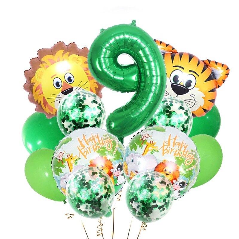 13pcs Animal Tiger Lion Foil Balloons Jungle Safari Party Set Kids 0 1 2 3 4 5 6 7 8 9 Years Birthday Party Decoration Supplies