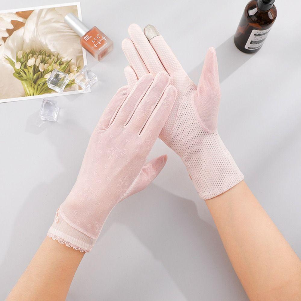 Lace Sunscreen Gloves Thin Touchscreen Gloves Summer Ice Silk Gloves for Women Female Lady