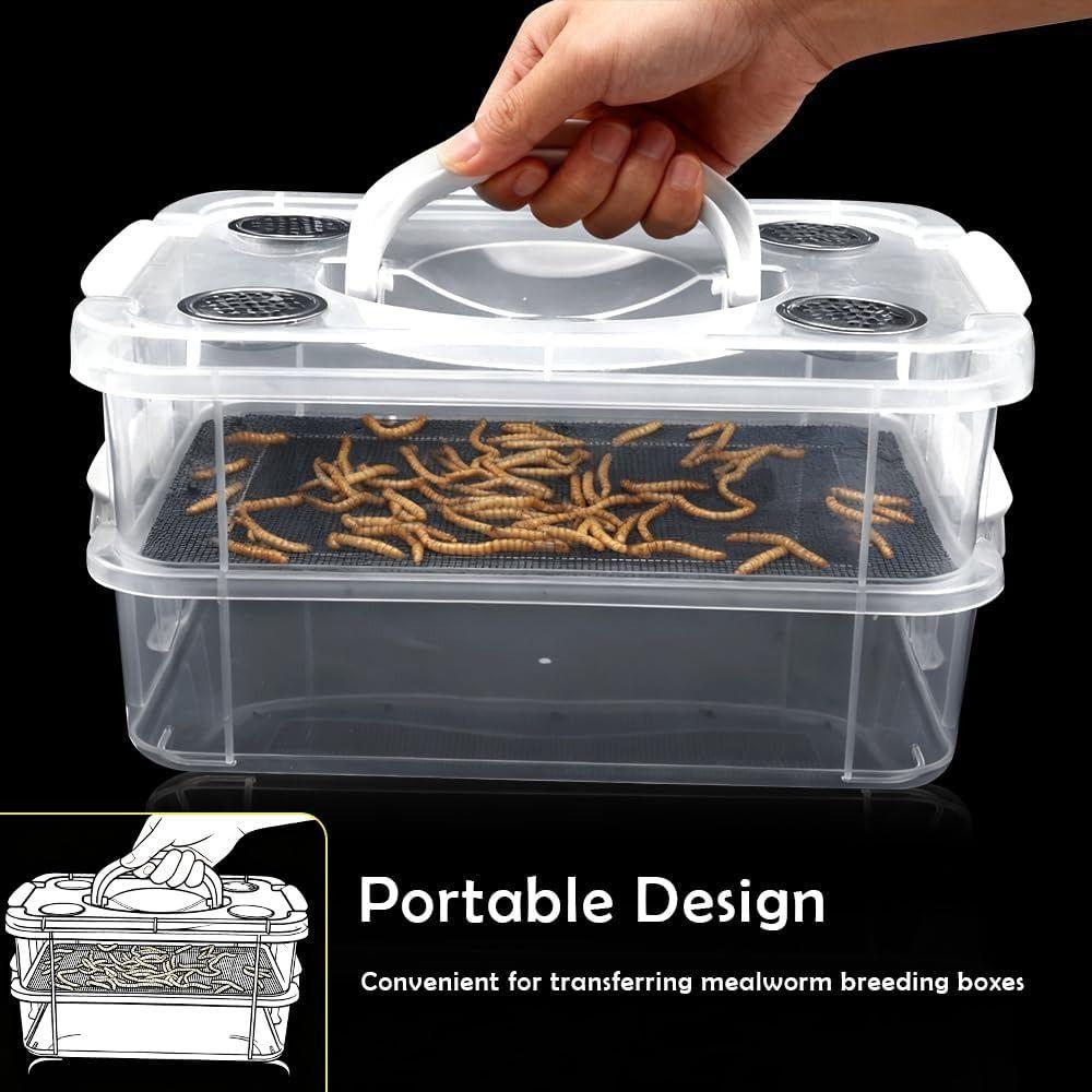 Double-Layer Mealworm Breeding Box Moisture-proof Corn Worm Feeding Farm Bin Lizards