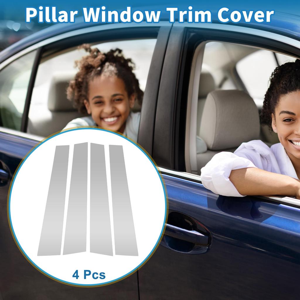 ABSOPRO Door Pillar Window Trim Stickers for Pillar Door Outer Exterior Covers for VW Touran Silver Tone Anti-Scratch Posts, 2016-2019,
