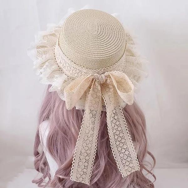 WTEMPO Women's Lace Bow Retro Elegant Large Brim Foldable Sun Hats Solid Color Casual Versatile Summer Sunscreen Beach Hats