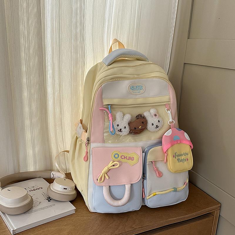 Backpack Female Korean Version of Dopamine Transparent Color Matching High Capacity Schoolbag for Junior and Senior High School Students