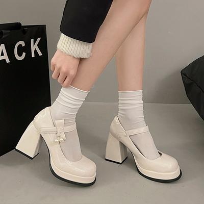 Туфли на высоком каблуке Мэри Джейн, весенние, толстые, однотонные, маленькие туфли Джокер на толстой подошве