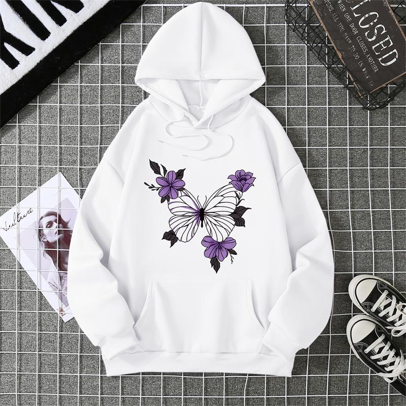 Flower Printing Women Hoody Harajuku Loose Sweatshirt Fleece Warm Comfortable Hoodies Vintage Autumn Crewneck Woman Top