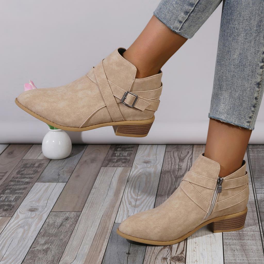 2025 New Boots Leather Women Retro Short Boots for Women Autumn and Winter New Large Size Medium Heel Thick Heel Ankle Boots