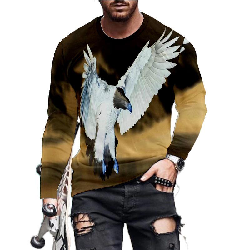 Мужская одежда с длинным рукавом и круглым вырезом Футболка с принтом 3D White Eagle Футболки с графическим принтом Повседневная новая мужская мода Уличная одежда Y2K Топы