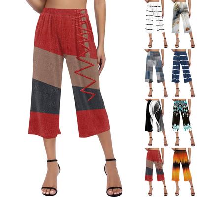 Женские повседневные брюки с принтом и высокой талией, тренировочные брюки, брюки 3/4