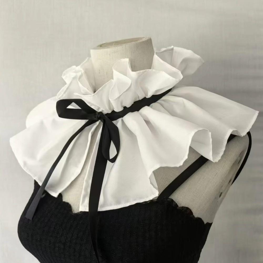 Шарф-накидка с завязками-лентами, с оборками, кружевом, шнуровкой, плиссированный, ретро, с воротником-стойкой, одежда для девочек