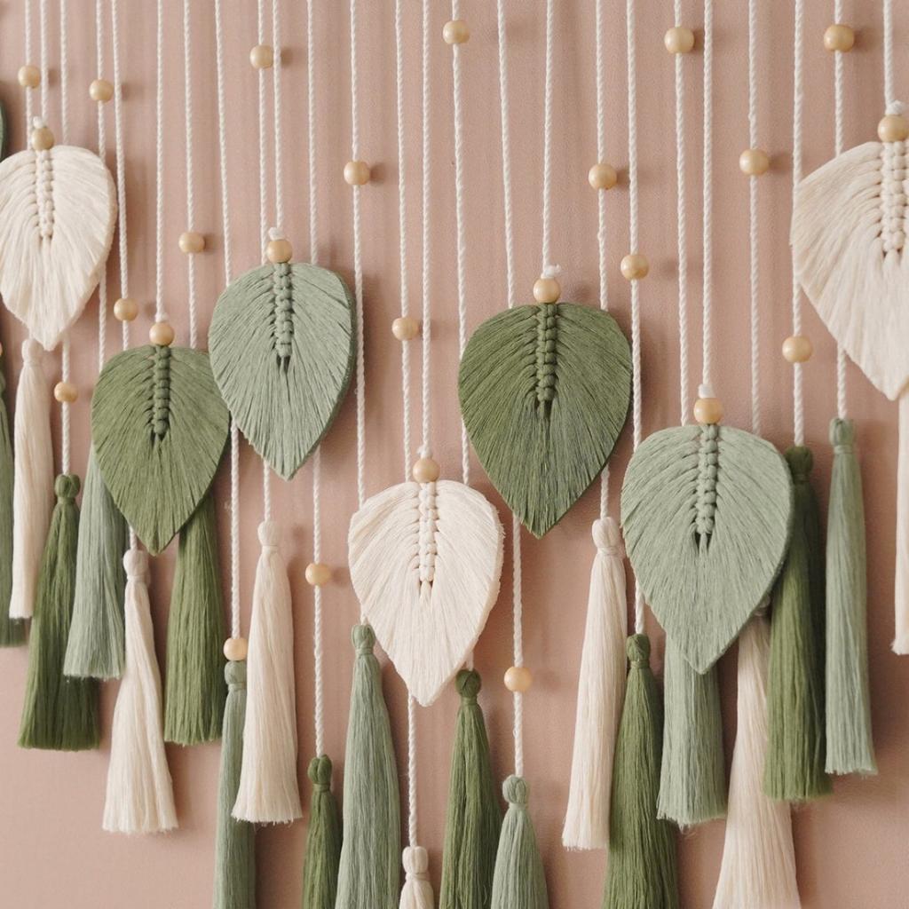 Настенный гобелен в технике макраме Настенный художественный гобелен в технике макраме Ручная работа, гобелен в технике макраме с деревянными бусинами