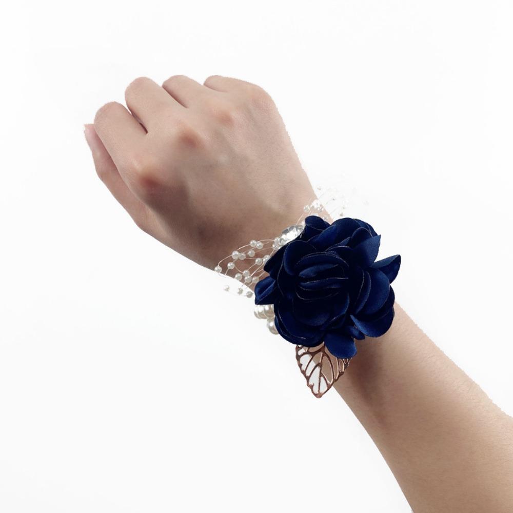 2Pcs Artificial Flowers Wedding Girl's Wrist Corsage Bracelets Bridesmaid Pearl Bracelet Women's Hand Flower for Wedding Party Prom Homecoming Corsage