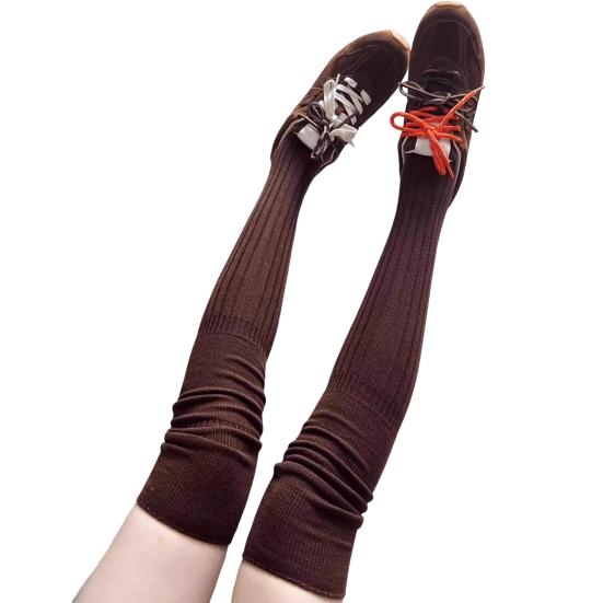 Чулки-ботфорты для женщин, с присборенным верхом, из толстого хлопка, вязаные, выше бедра, зимние, осенние гетры