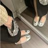 Split Toe Shoes Soft Sole Silver Pig's Foot Pig's Trotter Shoes Horseshoe Flat Bottom Light Mouth Single Shoes Women's Skirt Comfortable Versatile