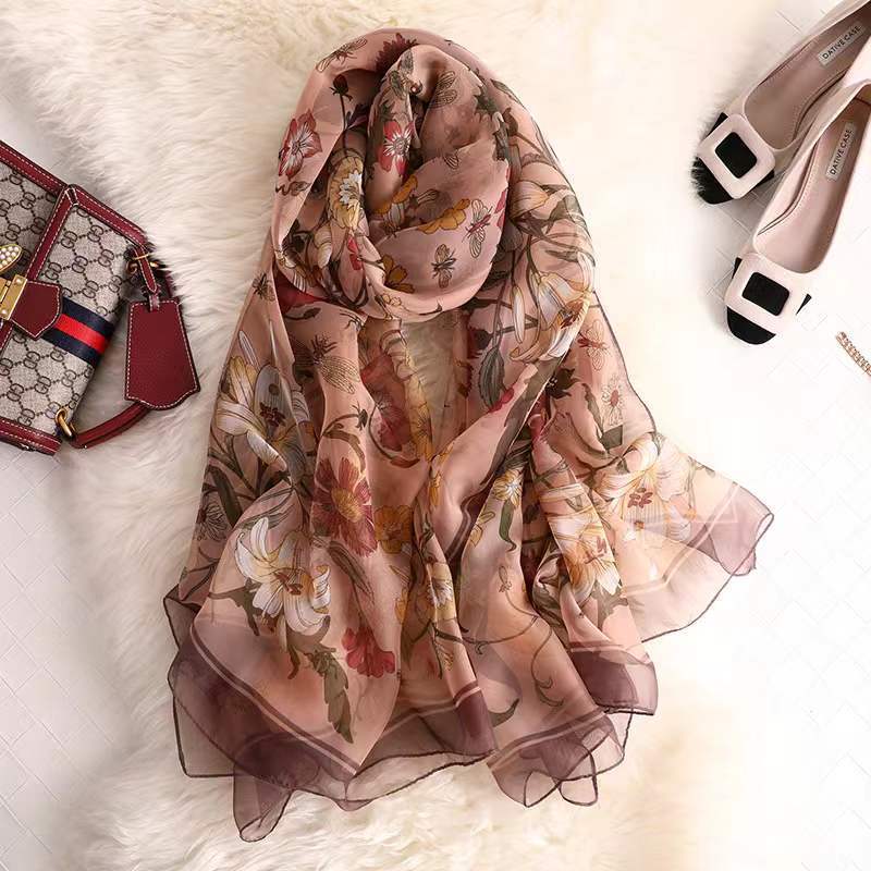 Luxury Brand Large Silk Scarf Women Fashion Print Shawls and Wrap Bufanda Female Beach Scarves Thin Soft Stoles EMA