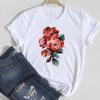 (Asian Size) Women Lovely Style Flower Floral Trend Print Tee Top Clothing Fashion Tshirt Lady Female Casual Short Sleeve Graphic T-shirt