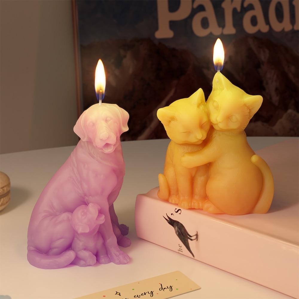 3D Embracing Kittens And Puppies Candle Mold DIY Parent Child Home Decoration Pet Gypsum Dropping Glue Animal Silicone Mold