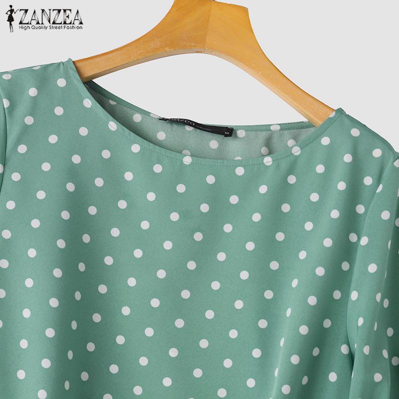 ZANZEA Женская летняя блузка с круглым вырезом и половиной рукавов с принтом в горошек