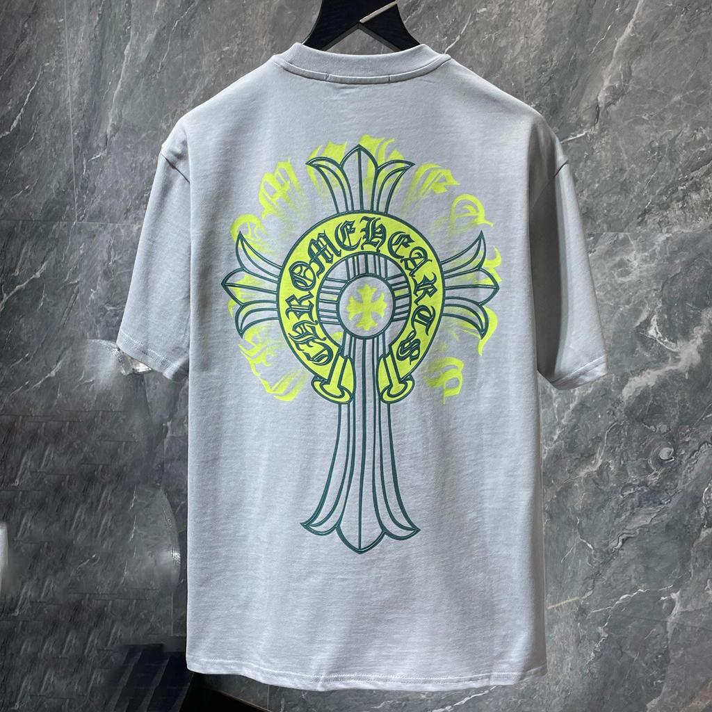 8737 CHROME HEARTS 2025 Летняя новая высококачественная хлопковая футболка с круглым вырезом, свободная, большого размера, для мужчин и женщин, футболка для пары