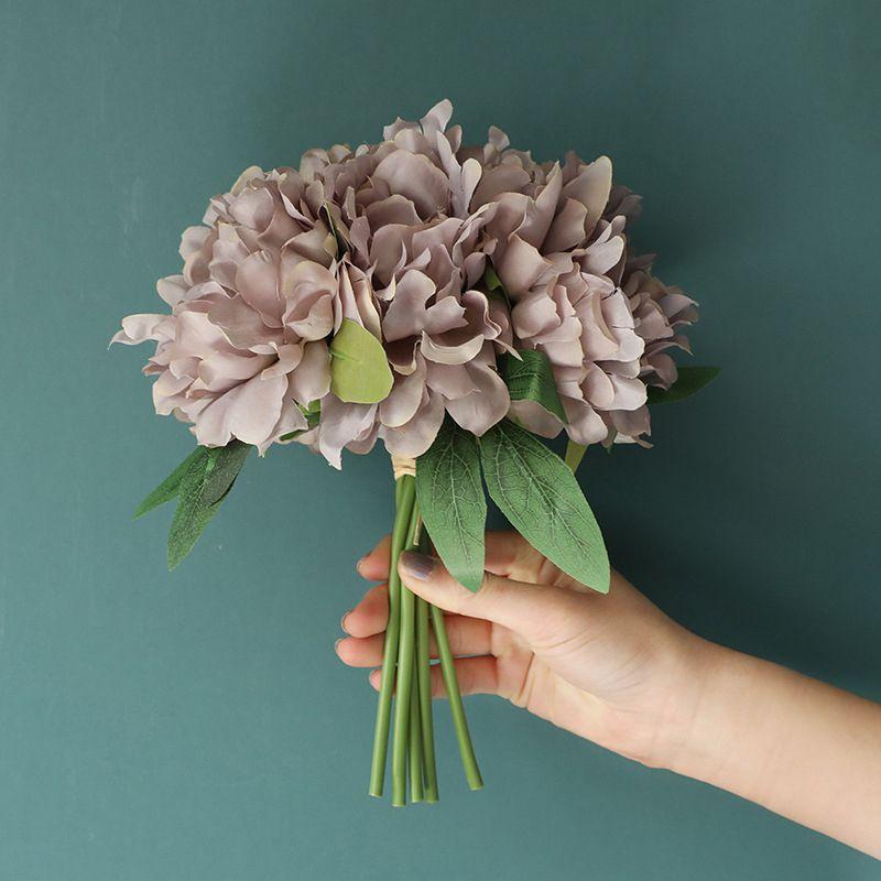 5 Heads Artificial Peony Silk Fake Flowers Hydrangea Bouquet For Elegant Wedding Party Decor**