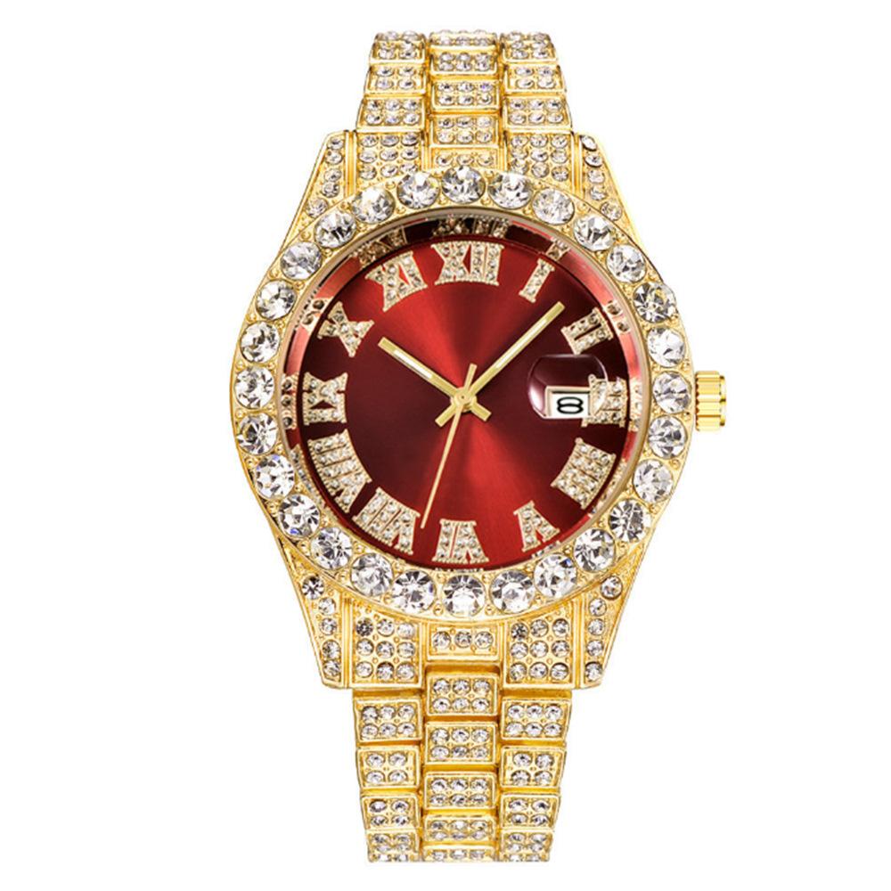 Color Diamond Hip Hop Roman Large Dial Gypsy Luxury Digital Calendar Diamond Inlaid Watch Personalized Steel Belt Watch