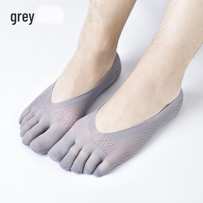 Men's Invisible Five-Toe Summer Socks: Breathable Ice Silk, Low-Cut, Thin, Sweat-Absorbent.