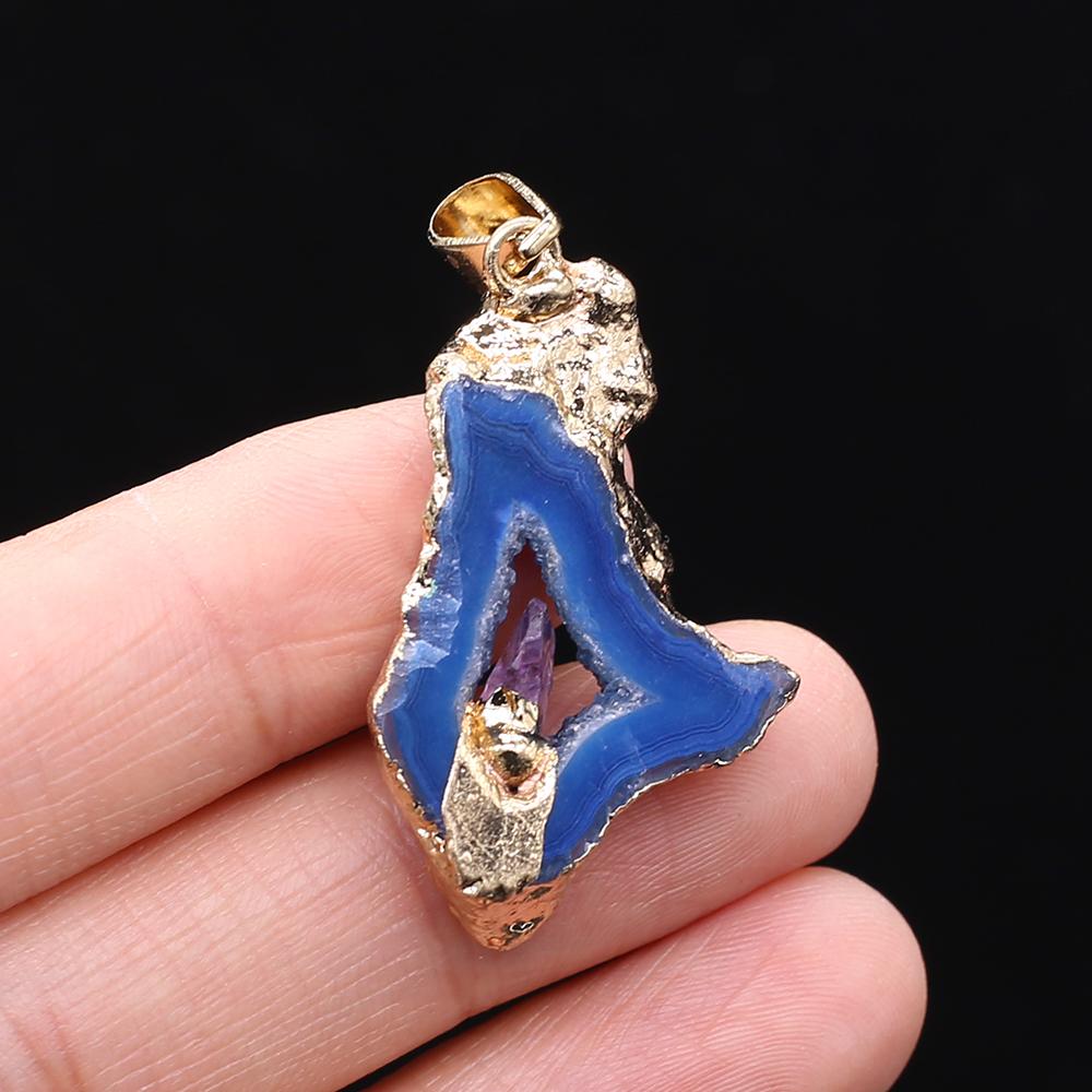 1Pc Energy Natural Agates Pendants with Amethyst, Fashion Handmade Irregular Druze Charms for Jewelry Making DIY Accessories Fit Necklaces Craft Gift