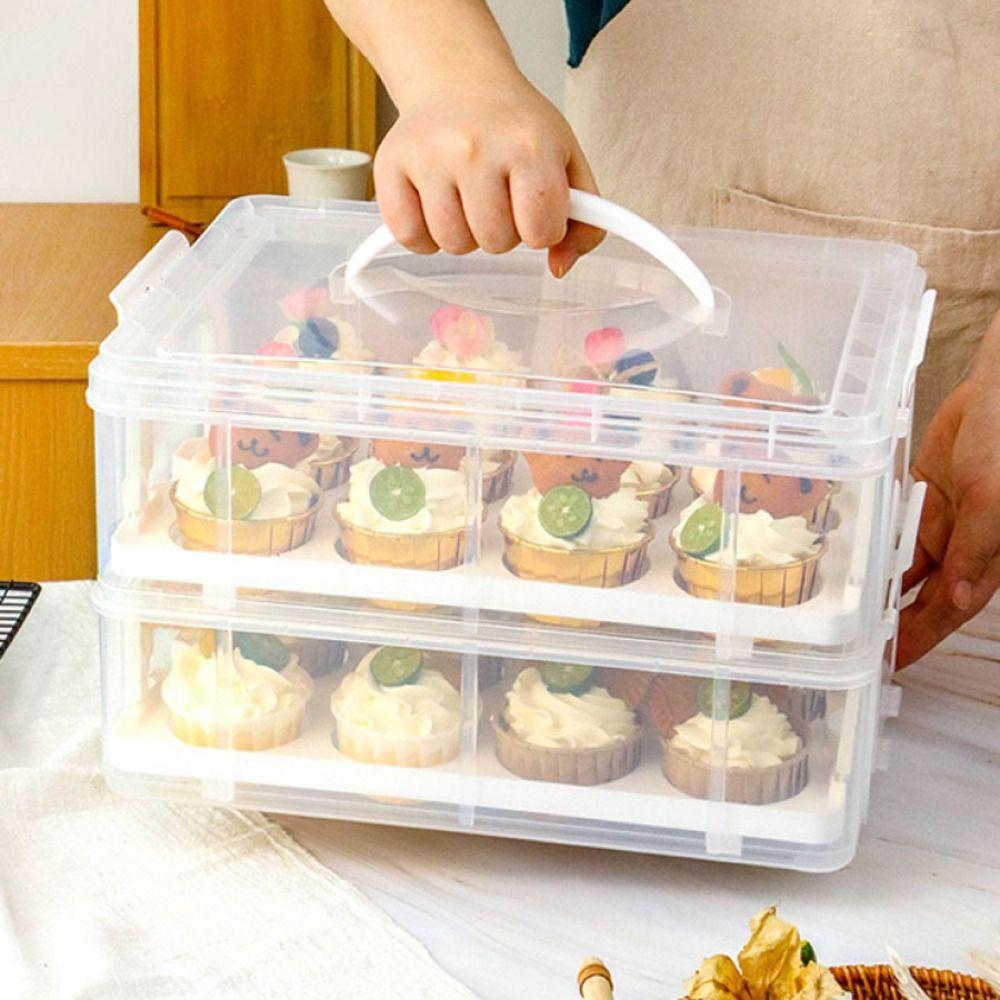 2 Tier Cupcake Carrier Rectangle Cupcake Containers Bakery Tool Cupcake Storage Box Picnic